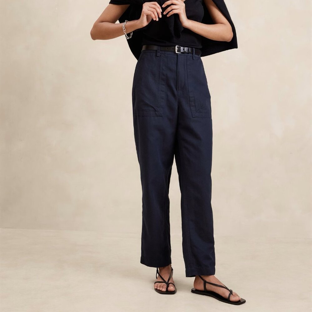NWT!! Banana Republic Navy Blue Linen-Cotton Mya Relaxed Ankle Utility Pants 14R